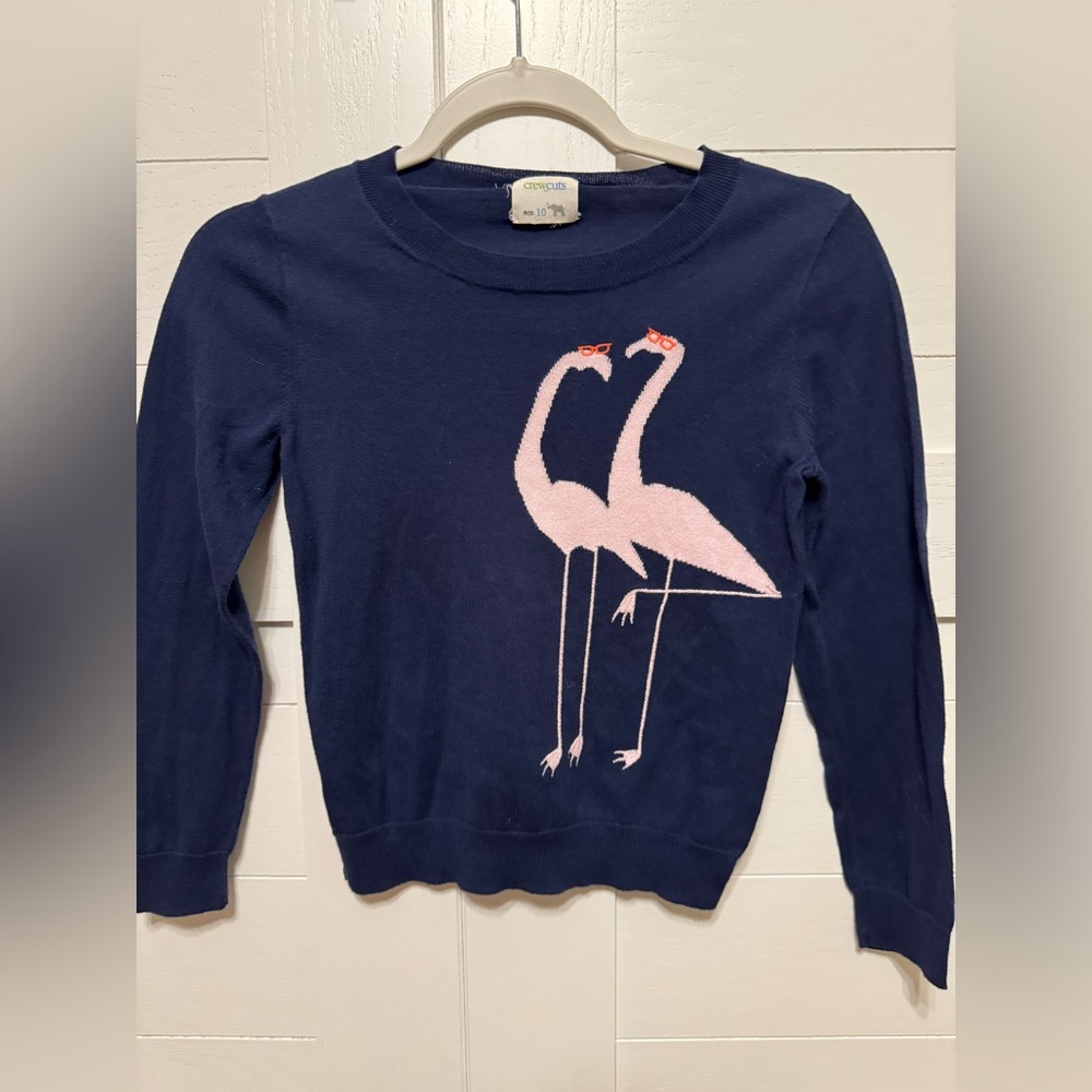 Crewcuts Navy Sweater with Flamingo Accent